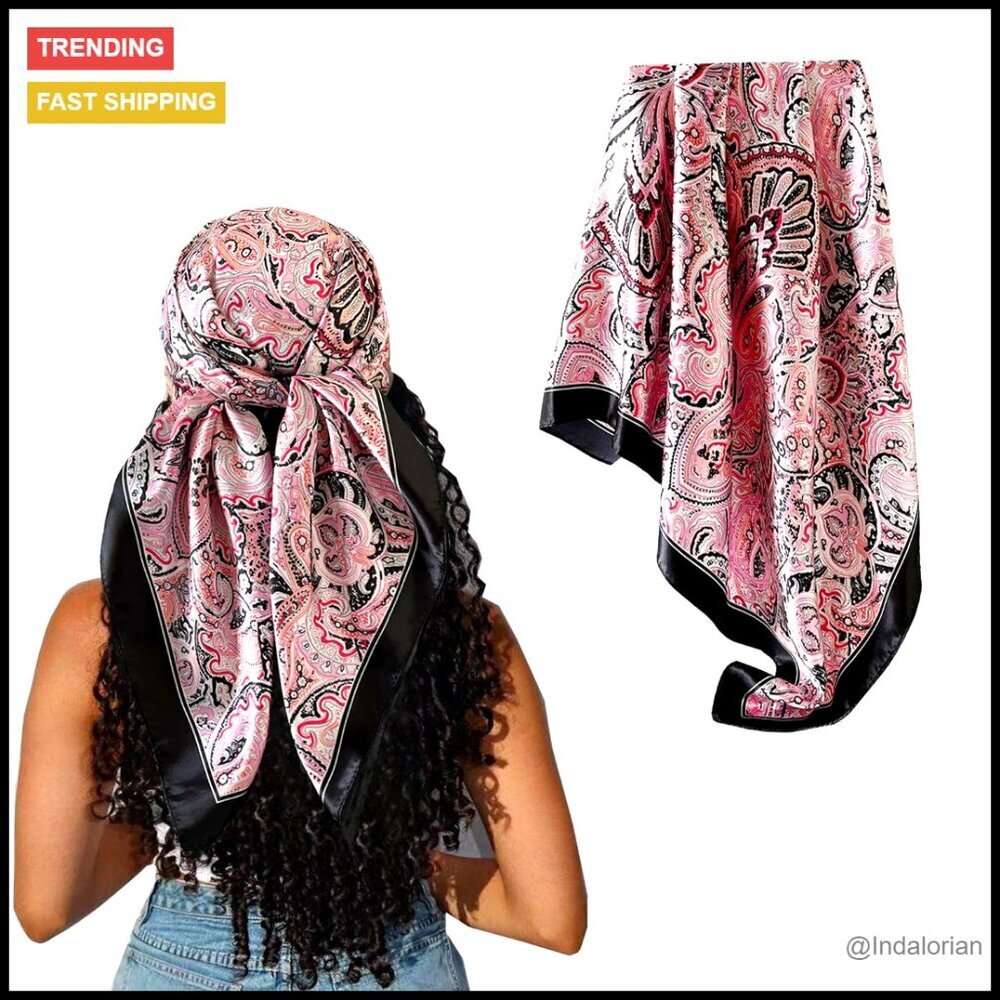 Satin Silk-Like Head Scarf Large Square Elegant Boho Hair Wrap Multi-Purpose